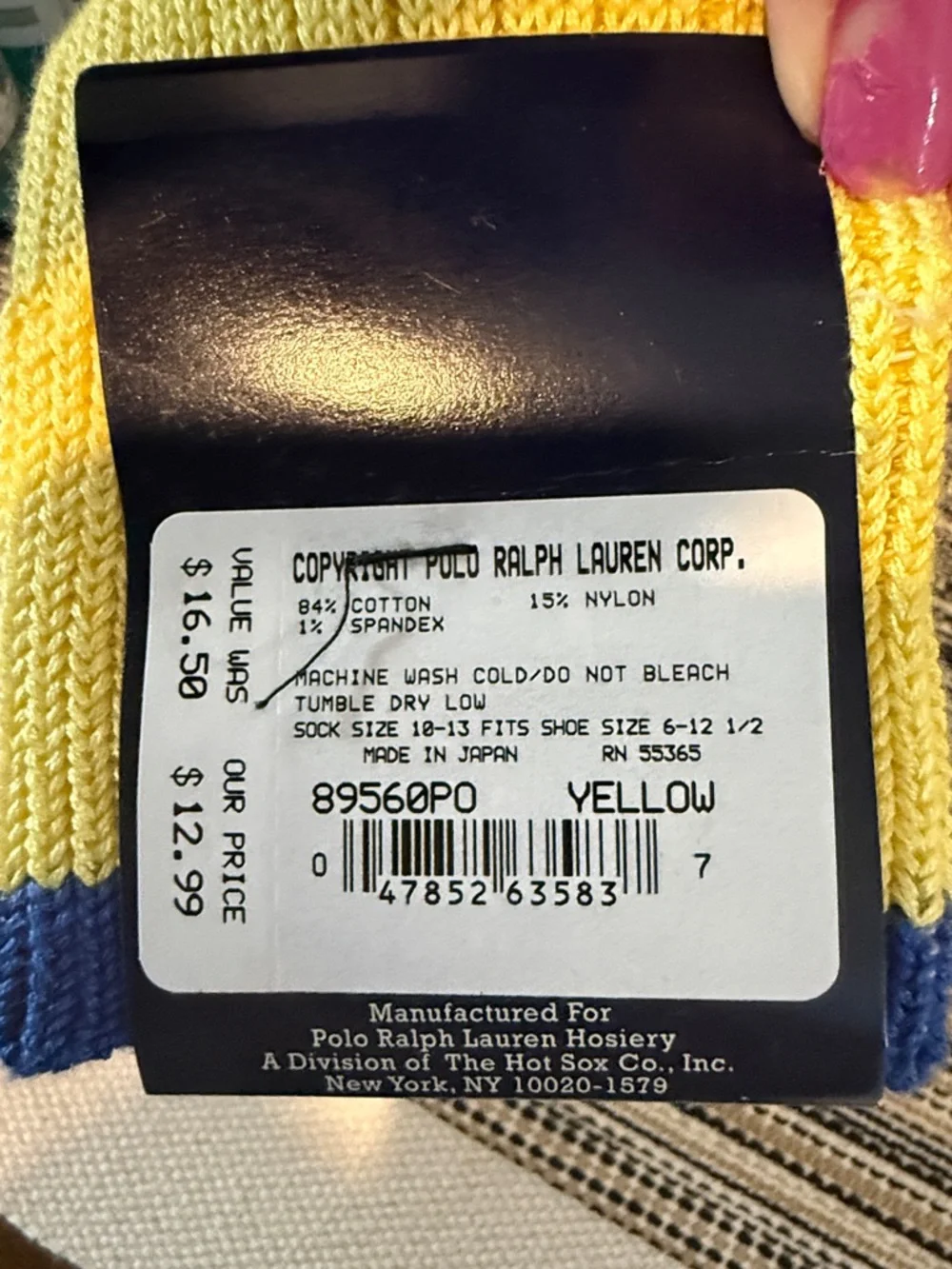 Vintage Polo Ralph Lauren Colorblock Socks Yellow Red Blue‎ Made in Japan NOS
